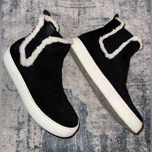 Lucky Brand Black and White Fur-Trim Sneakers